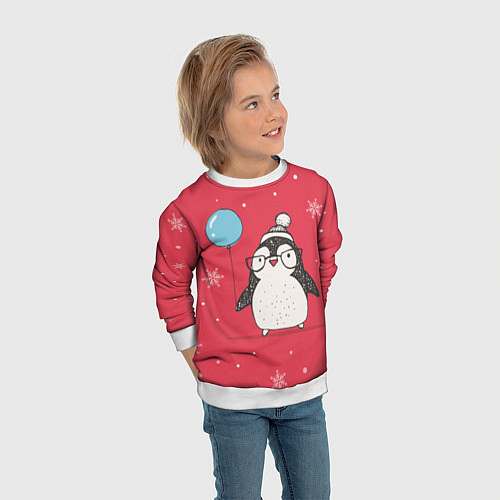 Детский свитшот Влюбленная пингвинка / 3D-Белый – фото 3