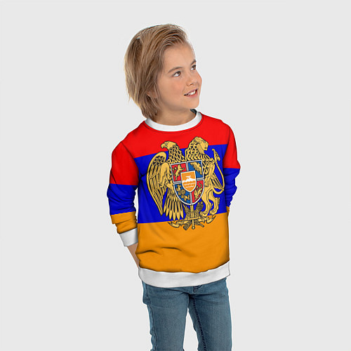 Детский свитшот Герб и флаг Армении / 3D-Белый – фото 3