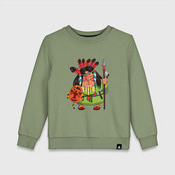 Свитшот хлопковый детский Забавные Индейцы 8, цвет: авокадо