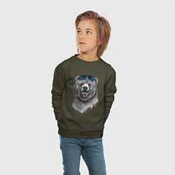 Свитшот хлопковый детский Медведь в очках, цвет: хаки — фото 2