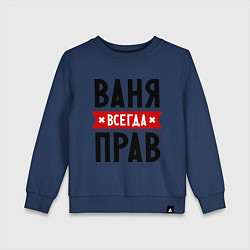 Свитшот хлопковый детский Ваня всегда прав, цвет: тёмно-синий