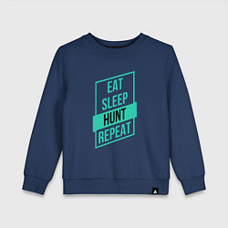 Свитшот хлопковый детский Eat, Sleep, Hunt, Repeat, цвет: тёмно-синий