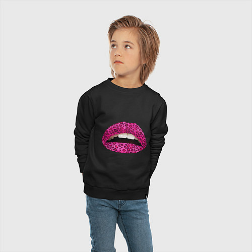 Детский свитшот Pink leopard lips / Черный – фото 4