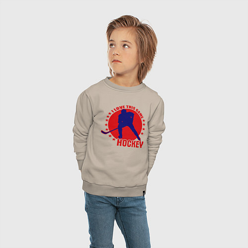 Детский свитшот I love this Hockey / Миндальный – фото 4