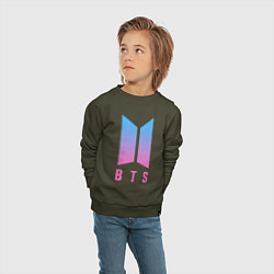 Свитшот хлопковый детский BTS: Neon V, цвет: хаки — фото 2