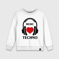 Свитшот хлопковый детский Techno Music is Love, цвет: белый
