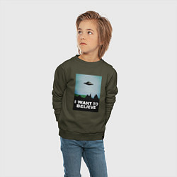 Свитшот хлопковый детский I WANT TO BELIEVE, цвет: хаки — фото 2