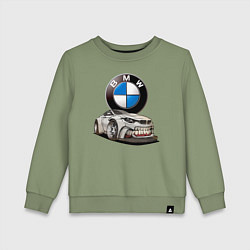 Свитшот хлопковый детский BMW оскал, цвет: авокадо