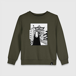 Свитшот хлопковый детский No-Face Spirited Away Ghibli, цвет: хаки