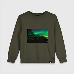 Свитшот хлопковый детский Северное сияние, цвет: хаки