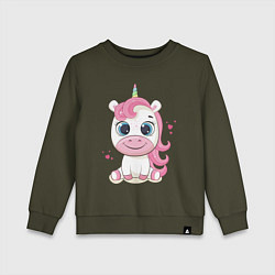 Свитшот хлопковый детский Unicorn Kid, цвет: хаки