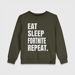 Свитшот хлопковый детский EAT SLEEP FORTNITE REPEAT, цвет: хаки