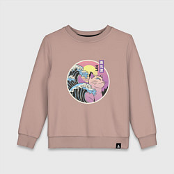 Свитшот хлопковый детский Vaporwave Sunset Кот Самурай, цвет: пыльно-розовый