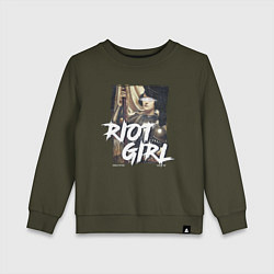 Свитшот хлопковый детский Riot girl, цвет: хаки