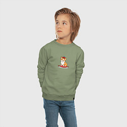 Свитшот хлопковый детский Королевский Корги, цвет: авокадо — фото 2