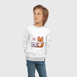 Свитшот хлопковый детский Cute fox and laptop, цвет: белый — фото 2