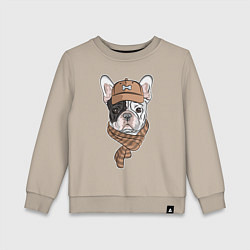 Свитшот хлопковый детский ФРАНЦУЗСКИЙ БУЛЬДОГ В ШАПКЕ, цвет: миндальный