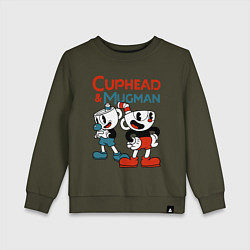 Свитшот хлопковый детский Cuphead & Mugman, цвет: хаки