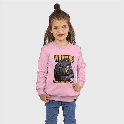 Детский свитшот Гризли геймер / Светло-розовый – фото 3