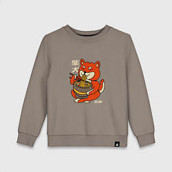 Свитшот хлопковый детский Японская Сиба Ину ест Рамен, цвет: утренний латте