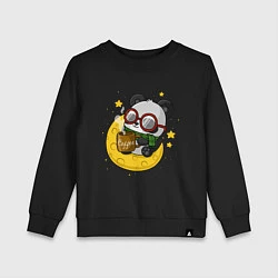 Свитшот хлопковый детский Милая панда пьет кофе на луне, цвет: черный