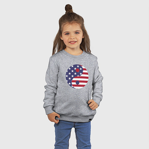 Детский свитшот Флаг США и Инь Ян / Меланж – фото 3