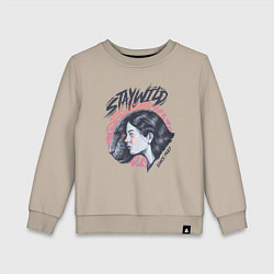 Свитшот хлопковый детский Девушка - пантера StayWild, цвет: миндальный