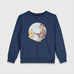 Свитшот хлопковый детский Манки и Банан, цвет: тёмно-синий