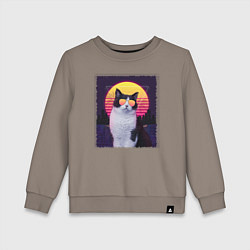 Свитшот хлопковый детский Synthwave cat, цвет: утренний латте