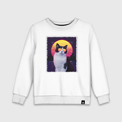 Свитшот хлопковый детский Synthwave cat, цвет: белый