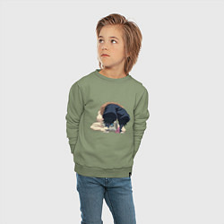 Свитшот хлопковый детский Клинок, рассекающий демонов, цвет: авокадо — фото 2