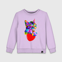 Свитшот хлопковый детский РАДУЖНЫЙ КОТИК RAINBOW KITTY, цвет: лаванда