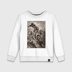 Свитшот хлопковый детский Кракен морское чудовище, цвет: белый