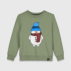 Свитшот хлопковый детский Снеговик в шапочке, цвет: авокадо