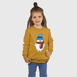 Свитшот хлопковый детский Снеговик в шапочке, цвет: горчичный — фото 2
