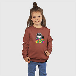 Свитшот хлопковый детский Цветочный енот, цвет: кирпичный — фото 2