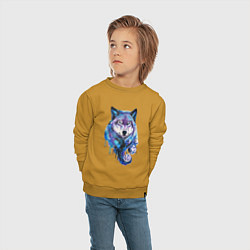 Свитшот хлопковый детский Волк акварель, цвет: горчичный — фото 2
