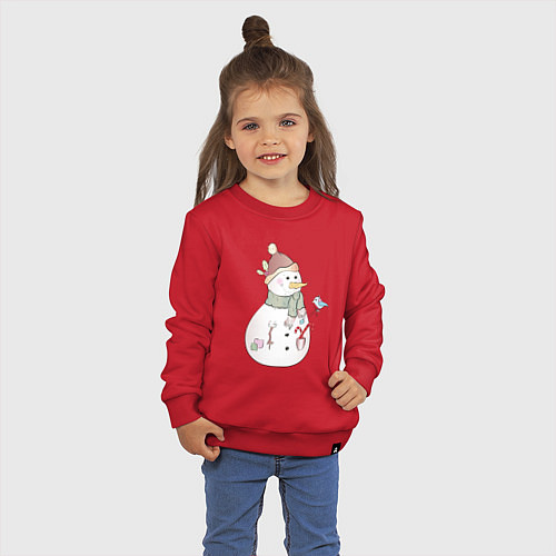 Детский свитшот Снеговик с птичкой / Красный – фото 3