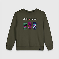 Свитшот хлопковый детский Deltarune лого персонажи, цвет: хаки