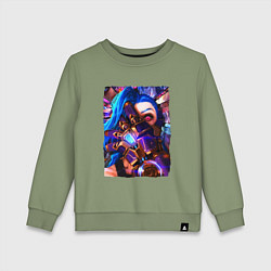 Свитшот хлопковый детский ARCANE LOL JINX FACE LEAGUE OF LEGENDS, цвет: авокадо