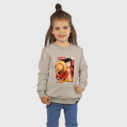 Свитшот хлопковый детский Ван-Пис One Piece, Луффи Мугивара, цвет: миндальный — фото 2