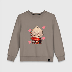 Свитшот хлопковый детский Маленький Казуха ест геншин импакт, цвет: утренний латте