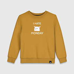 Свитшот хлопковый детский I hate monday текст с котом, цвет: горчичный