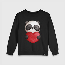Свитшот хлопковый детский Панда с сердечком 14 февраля, цвет: черный