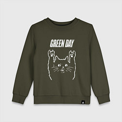 Свитшот хлопковый детский Green Day Рок кот, цвет: хаки