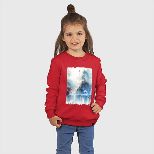 Детский свитшот Изумительный японский пейзаж / Красный – фото 3