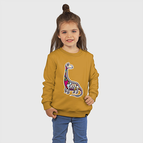 Детский свитшот Разноцветный скелет динозавра / Горчичный – фото 3