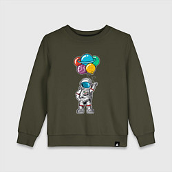 Свитшот хлопковый детский Космонавт с шариками, цвет: хаки
