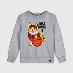 Свитшот хлопковый детский JUST DUNK IT корги, цвет: меланж