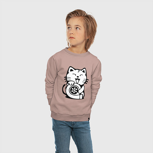 Детский свитшот JDM Cat & Engine Japan / Пыльно-розовый – фото 4